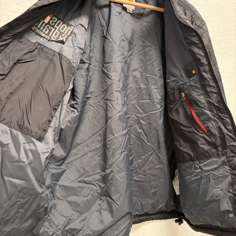 Carhartt Puffer Coat Jacket Mens Size Medium black embroidered hops & grain logo